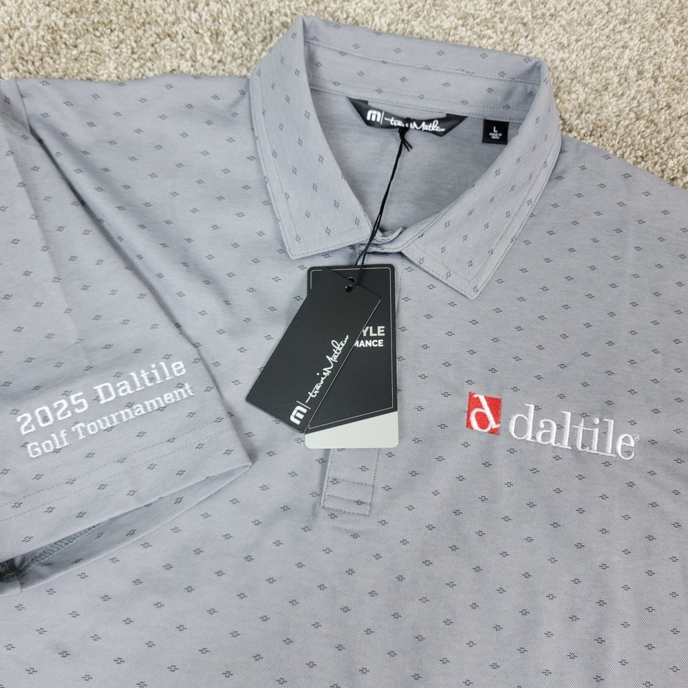 NWT Travis Mathew Mens Large Gray AOP Geometric Performance Stretch Polo SS
